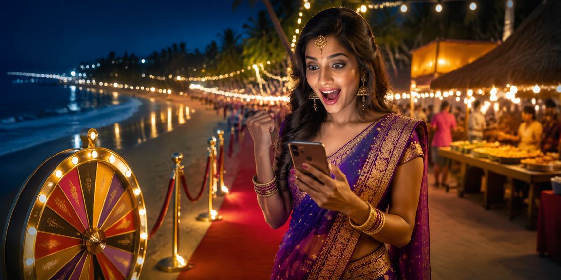 Evening lottery ambiance by the beach in India